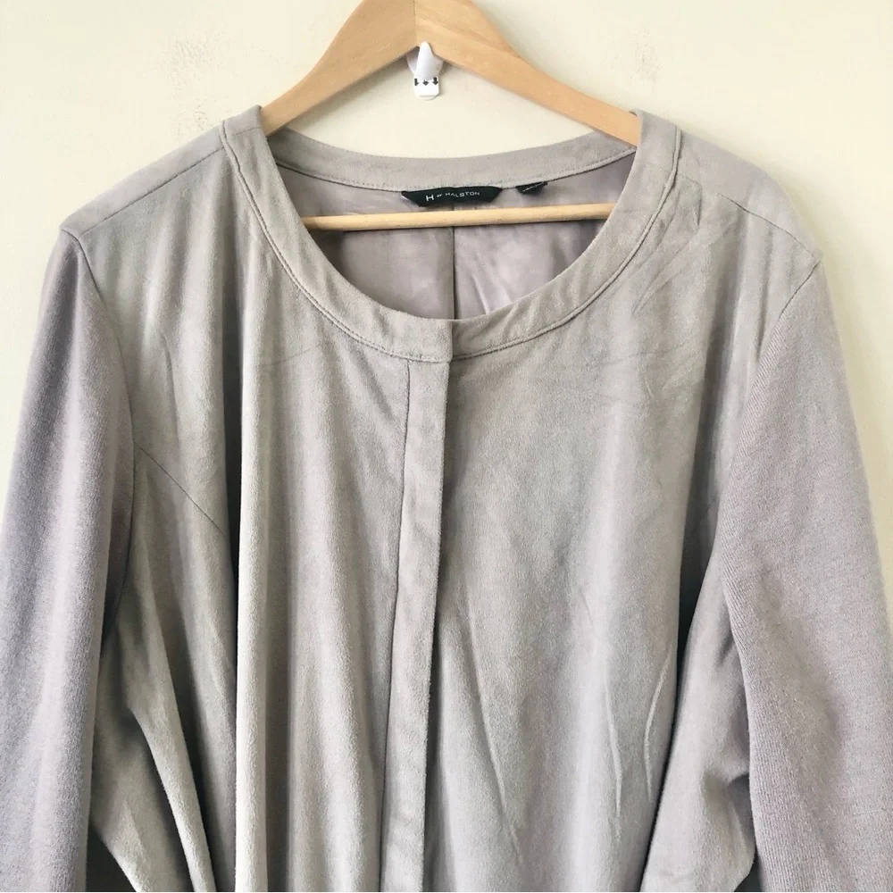 H by Halston Faux Suede Zip Up Duster Style Jacket With Tie Waist Size 26W